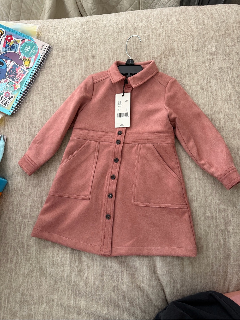 Girls' Dusty Rose Button-Front Casual Dress Coat